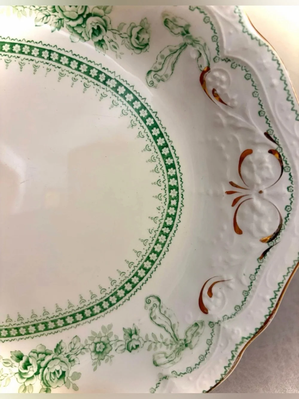 Antique Johnson Bros Glenwood Flow Green Staffordshire Platter 12.25” Pat 1902